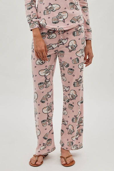 Canada Weather Gear Pug Print Wide Leg Pajama Pants - Pink - Womens Pajamas - Fairweather