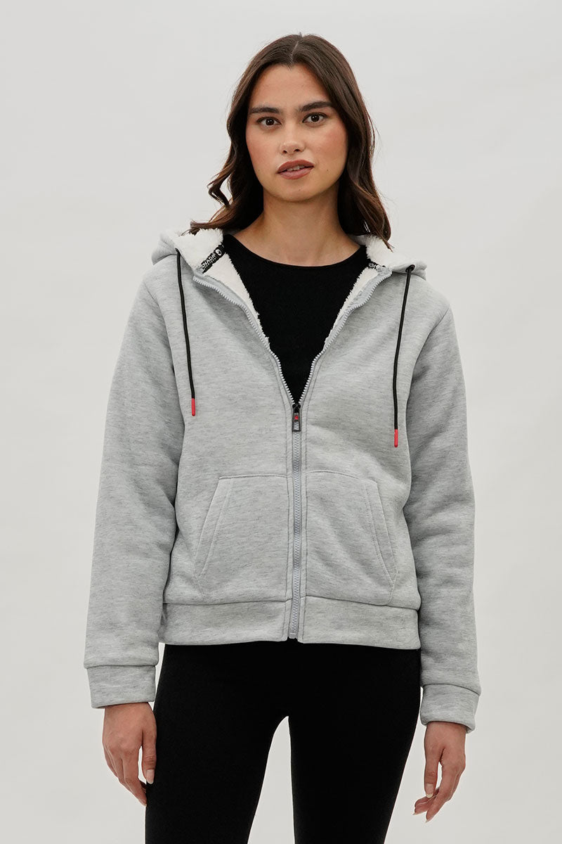 Canada Weather Gear Sherpa Lined Zip Up Lightweight Jacket - Grey - Womens Lightweight Jackets - Canada Weather Gear