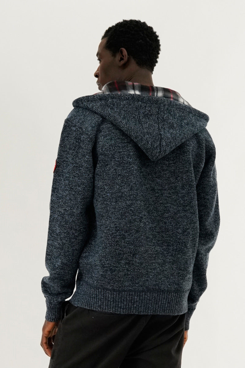 Canada Weather Gear Plaid Lined Zip Up Knit Hoodie - Navy - Mens Hoodies & Sweatshirts - Canada Weather Gear