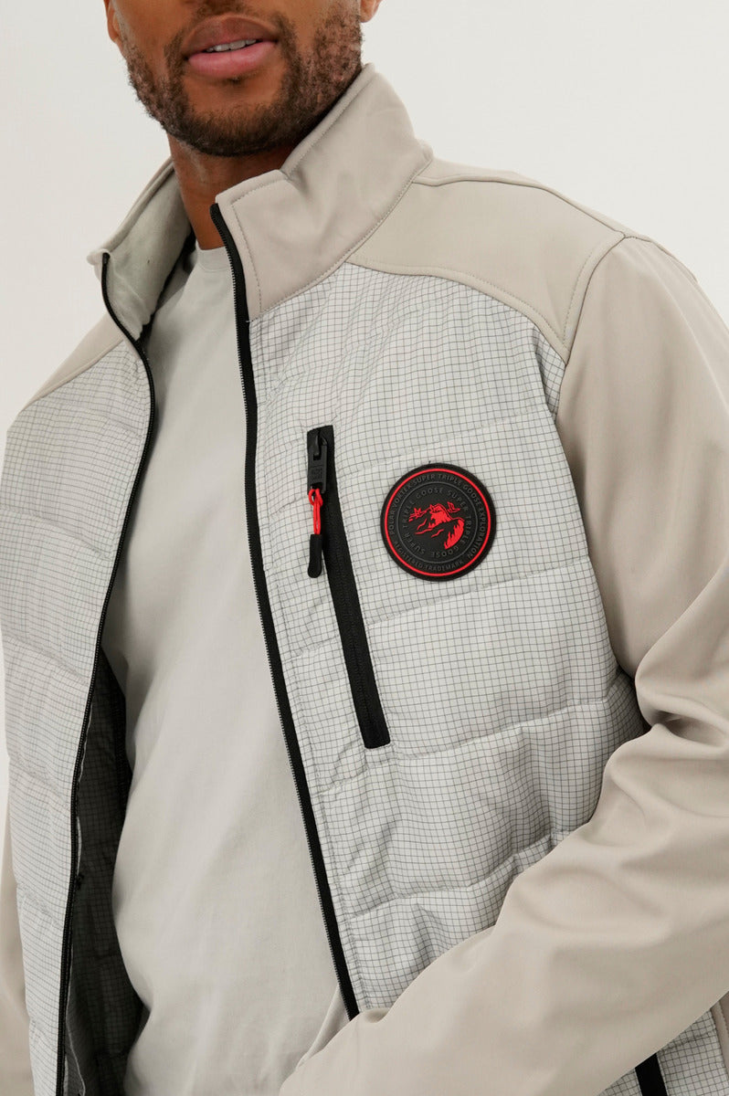 Super Triple Goose Quilted Colour Block Lightweight Jacket - Stone - Mens Lightweight Jackets - Canada Weather Gear