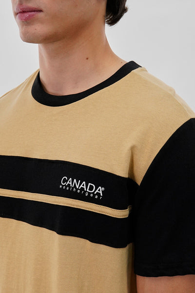 Canada Weather Gear Striped Colour Block Tee - Beige - Mens Tees & Tank Tops - Canada Weather Gear
