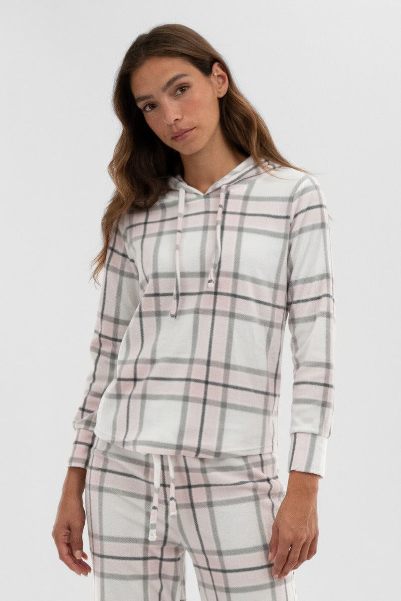 Canada Weather Gear Plaid Hooded Pajama Top - Blush - Womens Pajamas - Canada Weather Gear