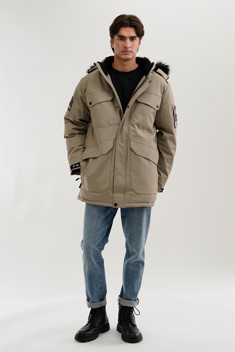 Super Triple Goose Faux Fur Lined Parka Jacket - Beige