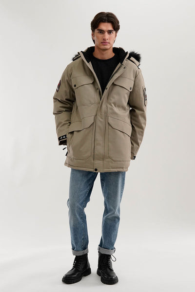 Super Triple Goose Faux Fur Lined Parka Jacket - Beige