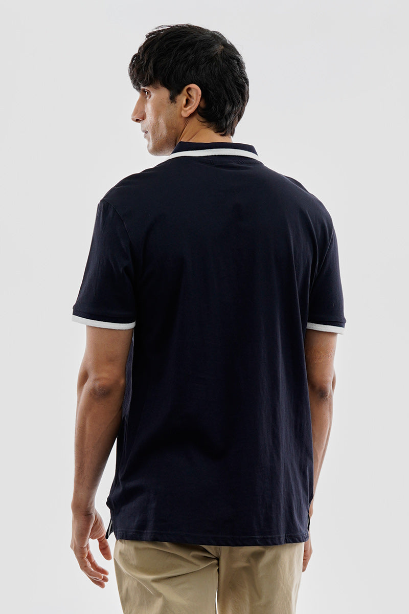 Essentials Super Triple Goose 1/4 Zip Stripe Polo Shirt - Navy - Mens Polo Shirts - Canada Weather Gear