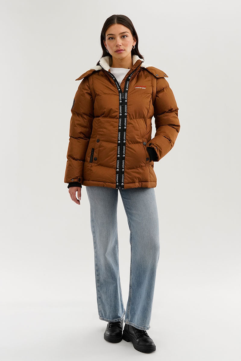 Canada Weather Gear Zip Off Sleeve Parka Jacket - Brown - Womens Parka Jackets - Canada Weather Gear