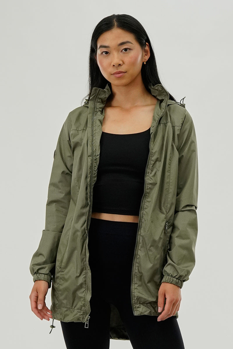 Canada Weather Gear Long Hooded Lightweight Jacket - Olive - Womens Moto Jackets - Canada Weather Gear
