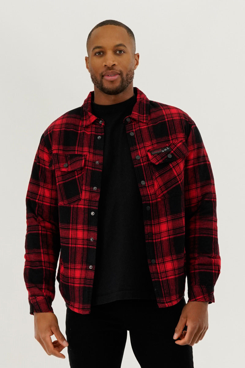 Canada Weather Gear Plaid Plush Lined Lightweight Jacket - Red - Mens Lightweight Jackets - Canada Weather Gear