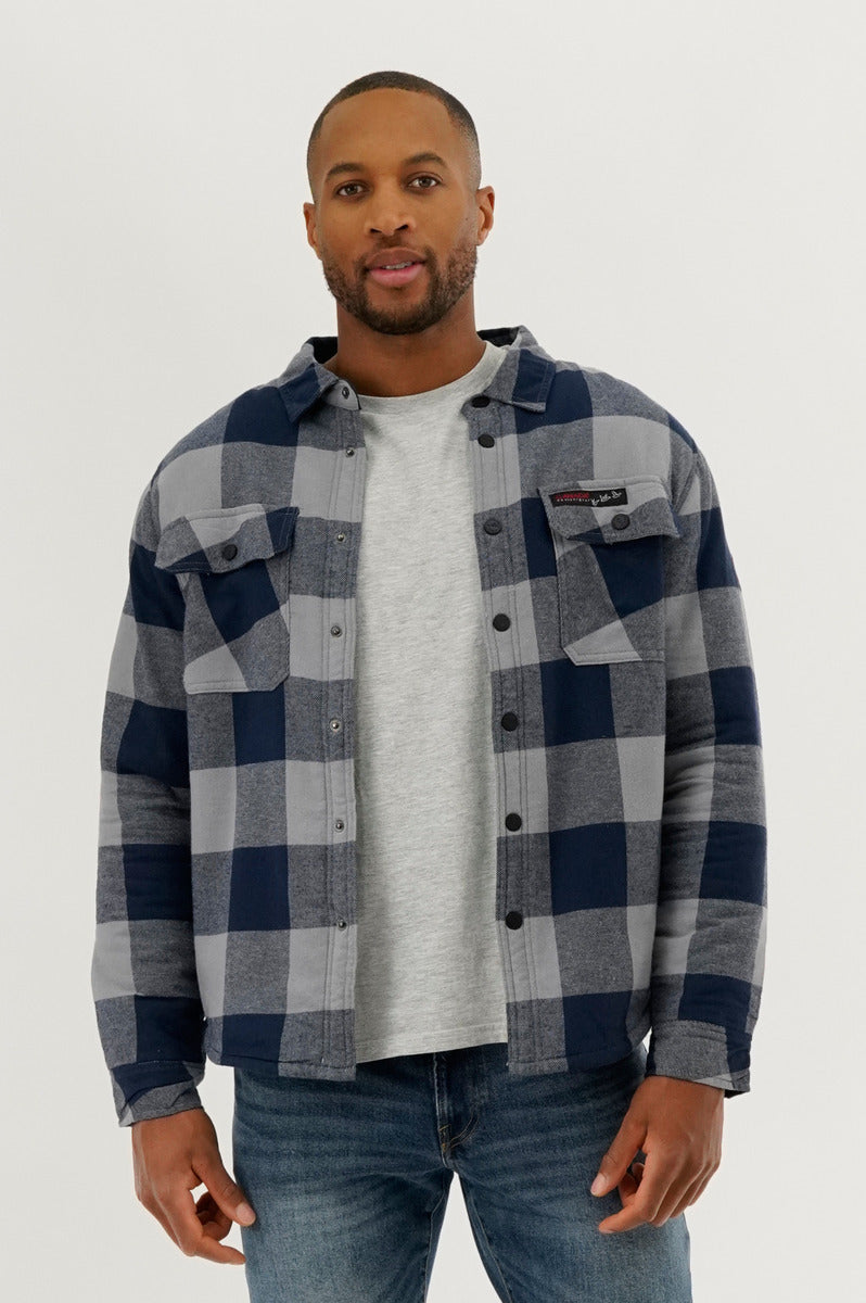 Canada Weather Gear Plaid Plush Lined Lightweight Jacket - Navy - Mens Lightweight Jackets - Canada Weather Gear