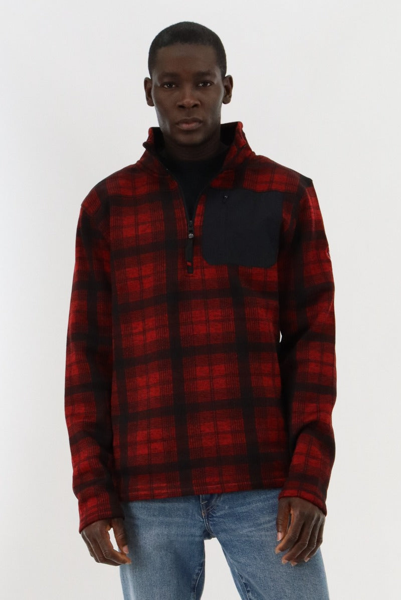 Canada Weather Gear 1/4 Zip Plaid Pullover Sweater - Red - Mens Pullover Sweaters - Canada Weather Gear