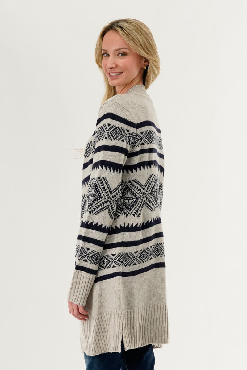 Canada Weather Gear Fair Isle Print Cardigan - Grey - Womens Cardigans - Canada Weather Gear