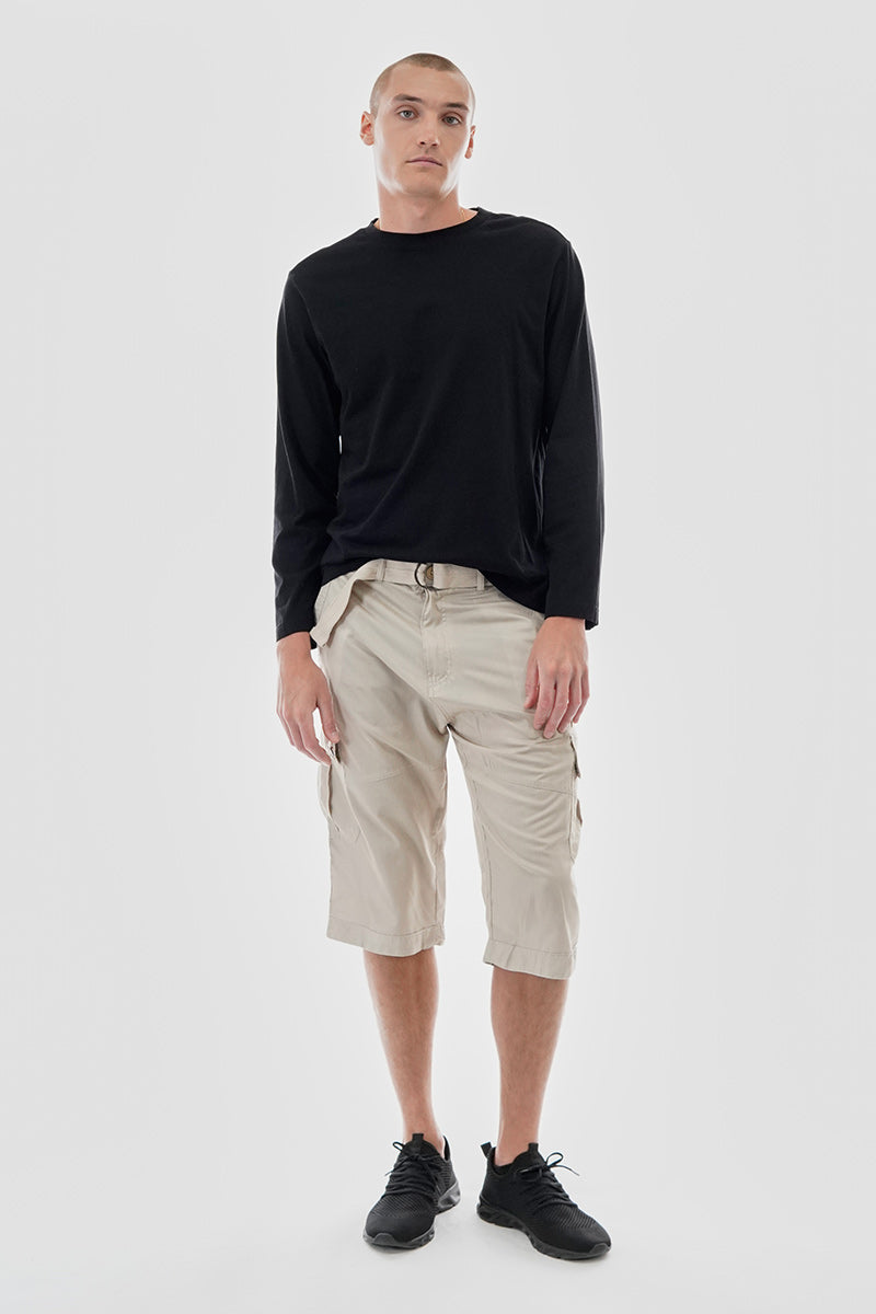 Essentials Super Triple Goose Belted Striped Cargo Shorts - Cream - Mens Shorts & Capris - Canada Weather Gear