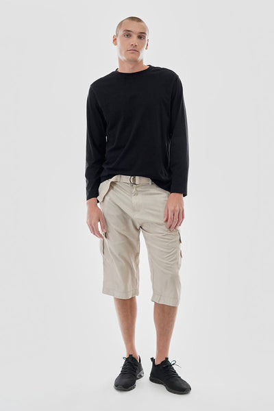 Essentials Super Triple Goose Belted Striped Cargo Shorts - Cream - Mens Shorts & Capris - Canada Weather Gear
