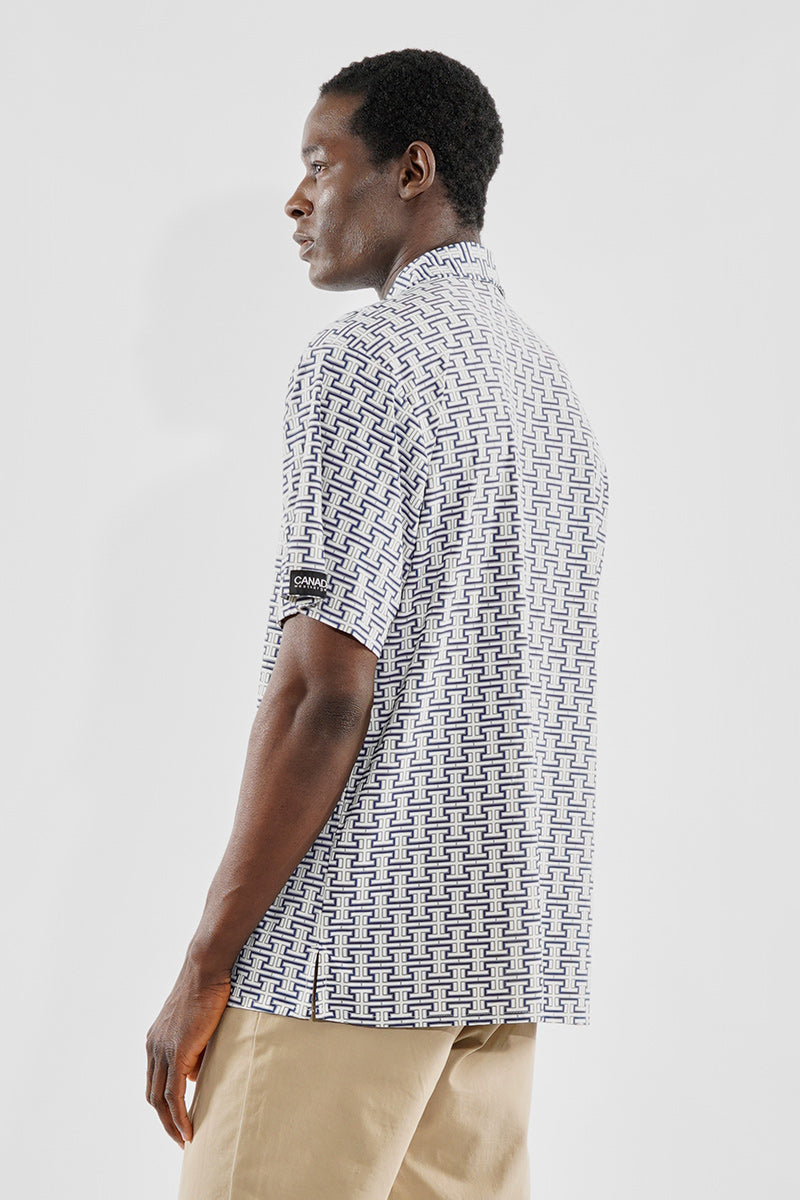 Canada Weather Gear Travel Collection Geometric Print Button Up Casual Shirt - White - Mens Casual Shirts - Canada Weather Gear