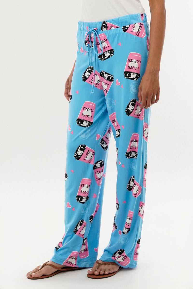Canada Weather Gear Coffee Print Wide Leg Pajama Pants - Blue - Womens Pajamas - Canada Weather Gear