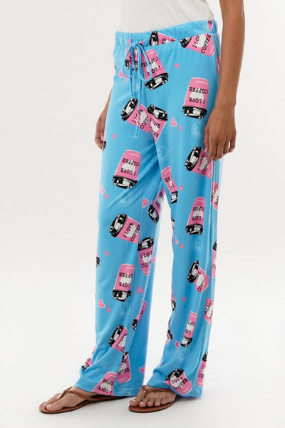 Canada Weather Gear Coffee Print Wide Leg Pajama Pants - Blue - Womens Pajamas - Canada Weather Gear