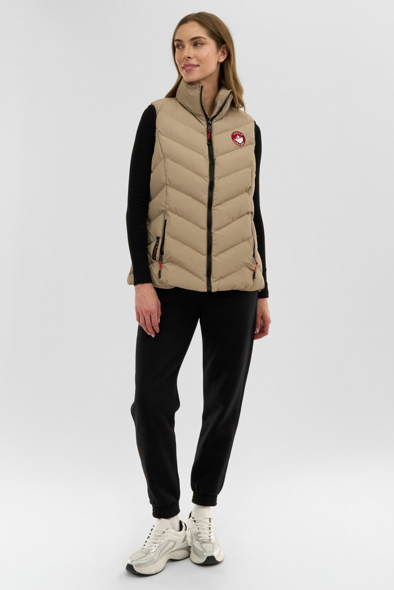 Canada Weather Gear Chevron Bubble Vest - Beige - Womens Vests - Canada Weather Gear