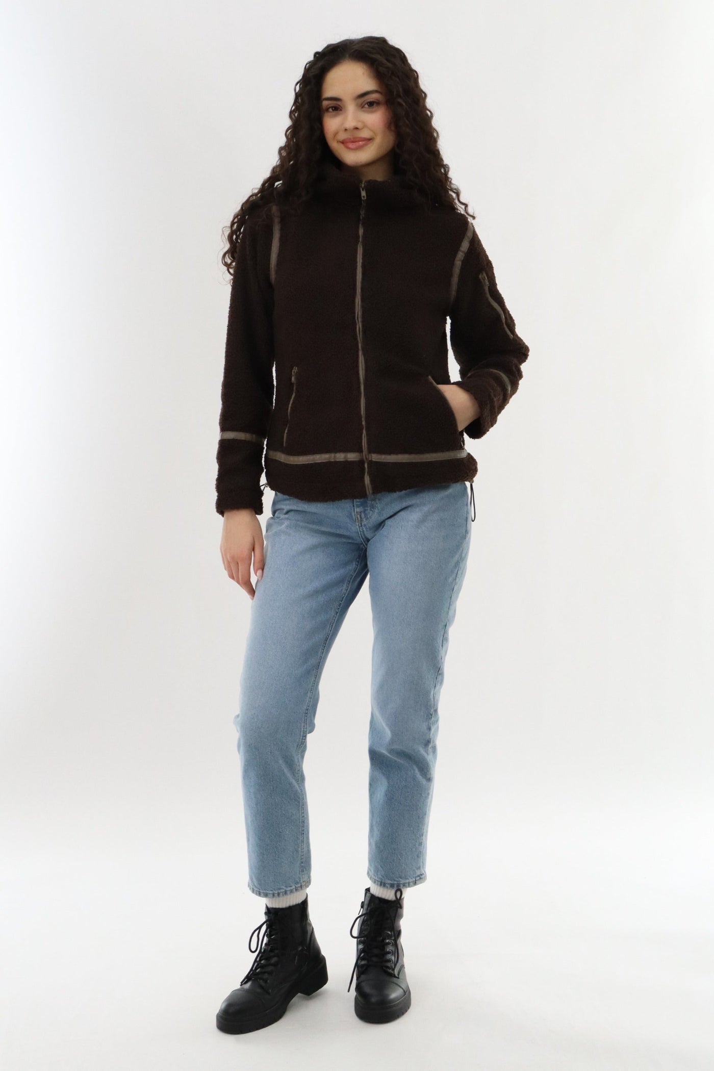 Canada Weather Gear Sherpa Contrast Lightweight Jacket - Brown - Womens Lightweight Jackets - Canada Weather Gear