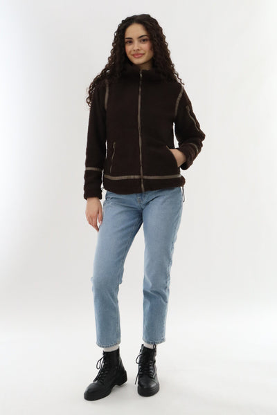 Canada Weather Gear Sherpa Contrast Lightweight Jacket - Brown - Womens Lightweight Jackets - Canada Weather Gear