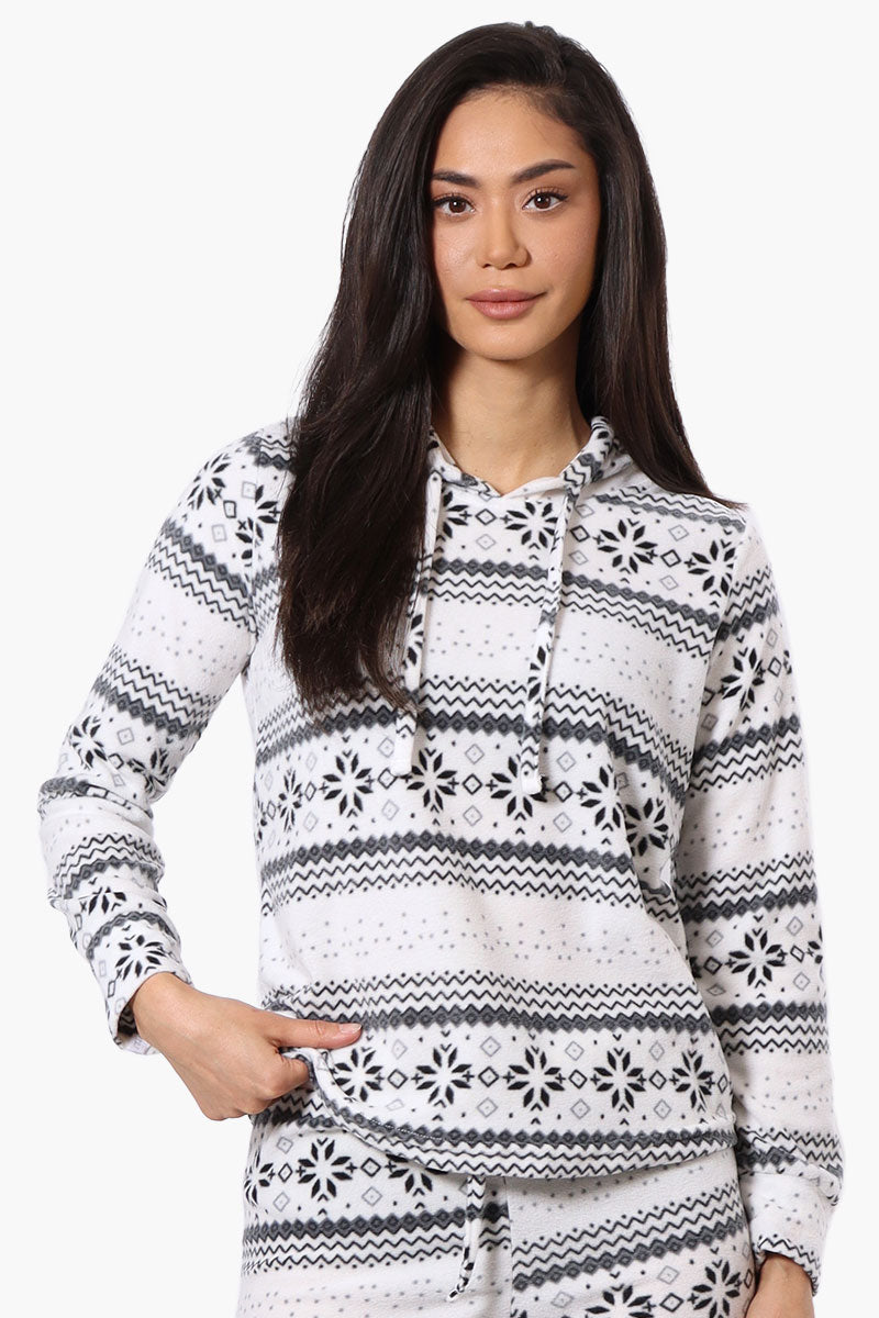 Canada Weather Gear Festive Pattern Hooded Pajama Top - White - Womens Pajamas - Canada Weather Gear