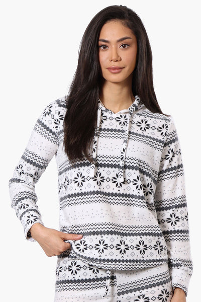 Canada Weather Gear Festive Pattern Hooded Pajama Top - White - Womens Pajamas - Canada Weather Gear