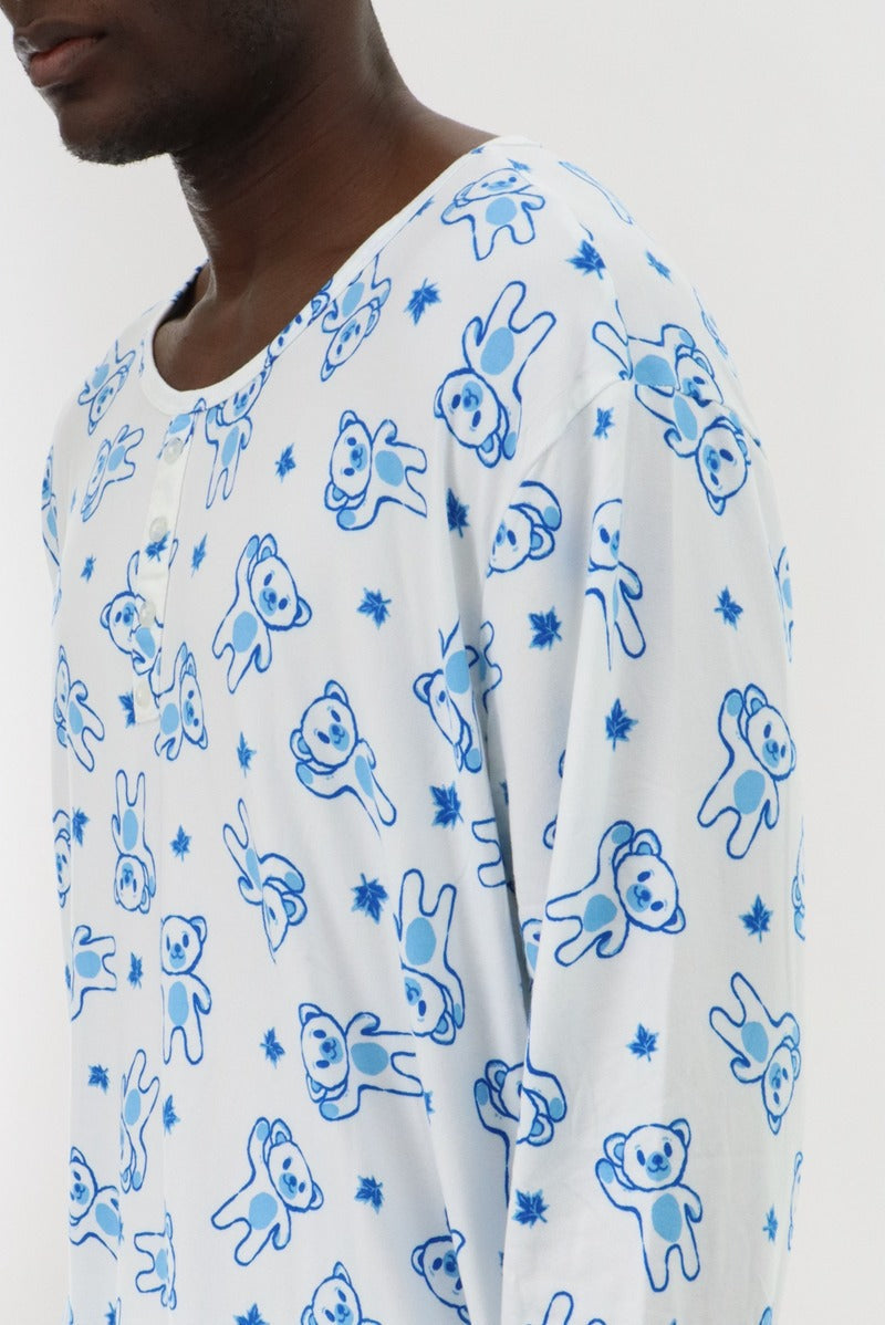 Canada Weather Gear Long Sleeve Teddy Bear Pajama Top - White - Mens Pajamas - Canada Weather Gear