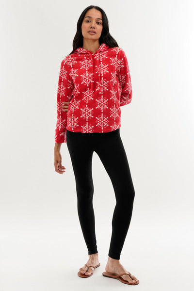 Canada Weather Gear Festive Print Hooded Pajama Top - Red - Womens Pajamas - Canada Weather Gear