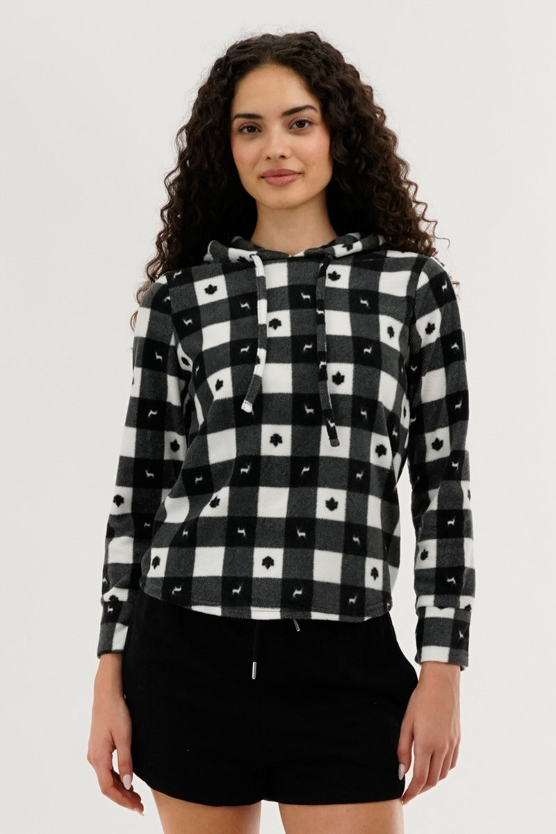 Canada Weather Gear Plaid Hooded Pajama Top - Black - Womens Pajamas - Canada Weather Gear
