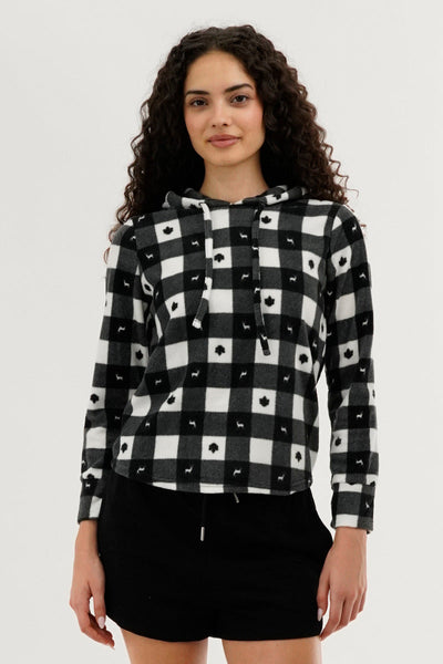 Canada Weather Gear Plaid Hooded Pajama Top - Black - Womens Pajamas - Canada Weather Gear