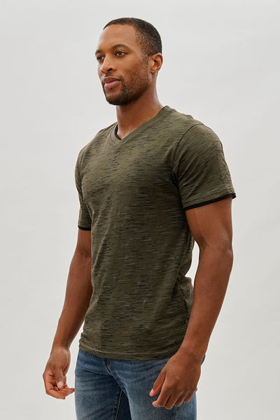 Canada Weather Gear Vintage Patterned V-Neck Tee - Olive - Mens Tees & Tank Tops - Canada Weather Gear
