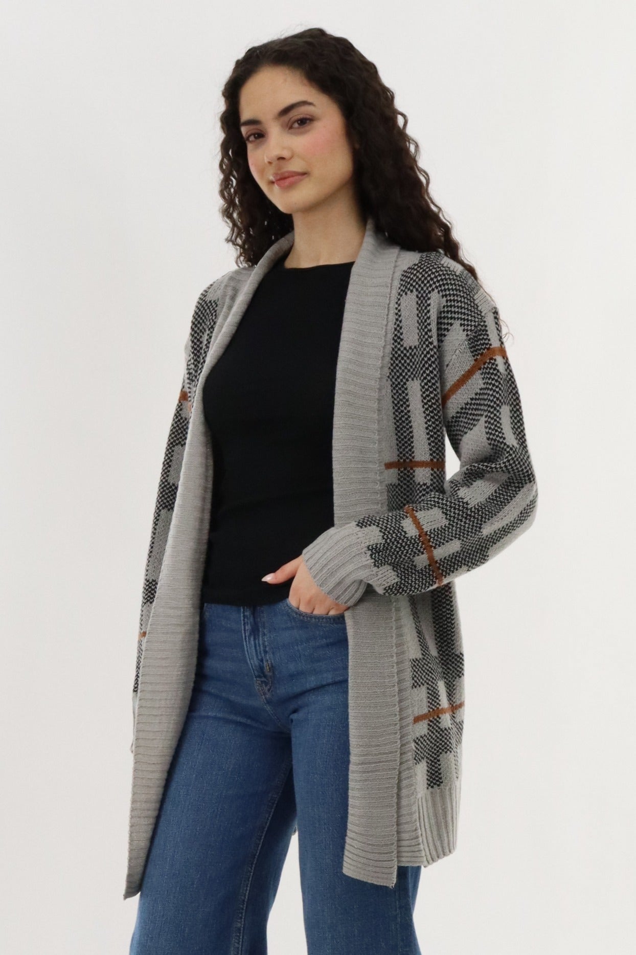 Canada Weather Gear Printed Knit Open Cardigan - Grey - Womens Cardigans - Canada Weather Gear