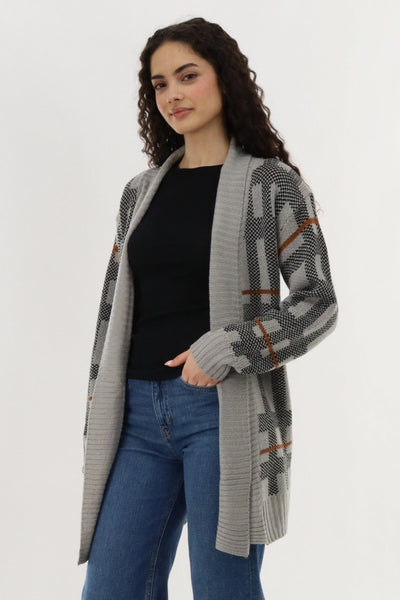 Canada Weather Gear Printed Knit Open Cardigan - Grey - Womens Cardigans - Canada Weather Gear