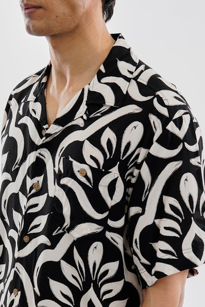 Super Triple Goose Vintage Leaf Print Button Up Casual Shirt - Black - Mens Casual Shirts - Canada Weather Gear