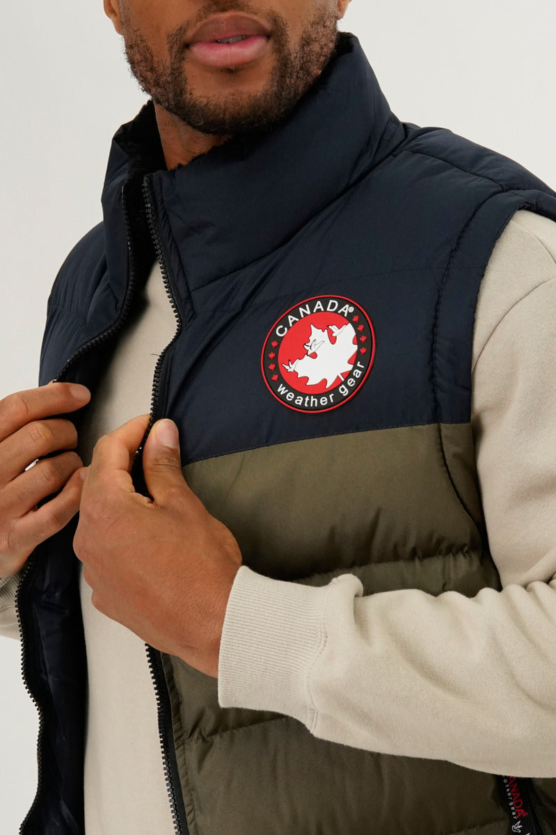 Canada Weather Gear Colour Block Puffer Vest - Olive - Mens Vests - Canada Weather Gear