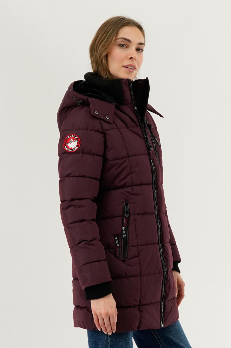 Canada Weather Gear Square Quilted Parka Jacket - Burgundy