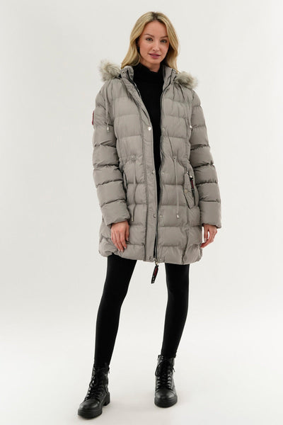 Canada Weather Gear Tie Waist Puffer Parka Jacket - Grey - Womens Parka Jackets - Canada Weather Gear