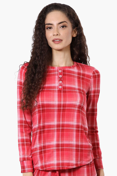 Canada Weather Gear Plaid Henley Pajama Top - Red - Womens Pajamas - Canada Weather Gear