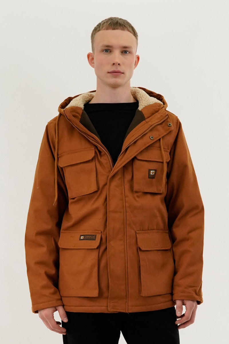 Canada Work Gear Canvas Sherpa Lined Parka Jacket - Brown - Mens Parka Jackets - Canada Weather Gear