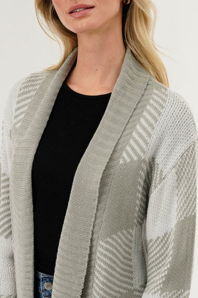 Canada Weather Gear Plaid Fold Over Wrap Cardigan - Grey - Womens Cardigans - Canada Weather Gear