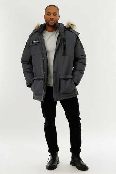 Canada Weather Gear Faux Fur Lined Arctic Parka Jacket - Grey - Mens Parka Jackets - Canada Weather Gear