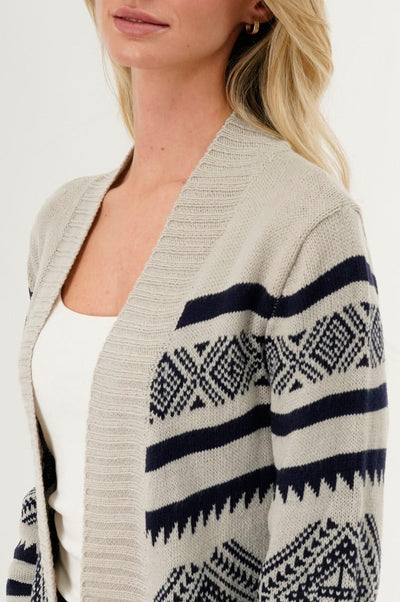 Canada Weather Gear Fair Isle Print Cardigan - Grey - Womens Cardigans - Canada Weather Gear