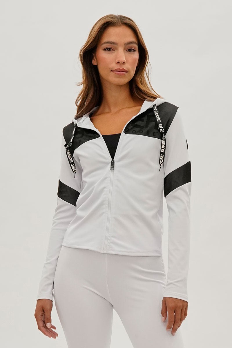 Super Triple Goose Zip Up Mesh Detail Hoodie - White - Womens Hoodies & Sweatshirts - Canada Weather Gear