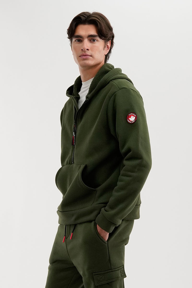 Canada Weather Gear Fleece Half Zip Hoodie - Olive