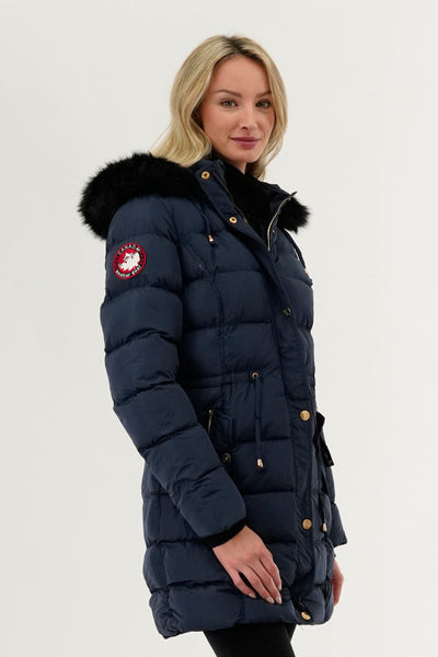 Canada Weather Gear Tie Waist Puffer Parka Jacket - Navy - Womens Parka Jackets - Canada Weather Gear
