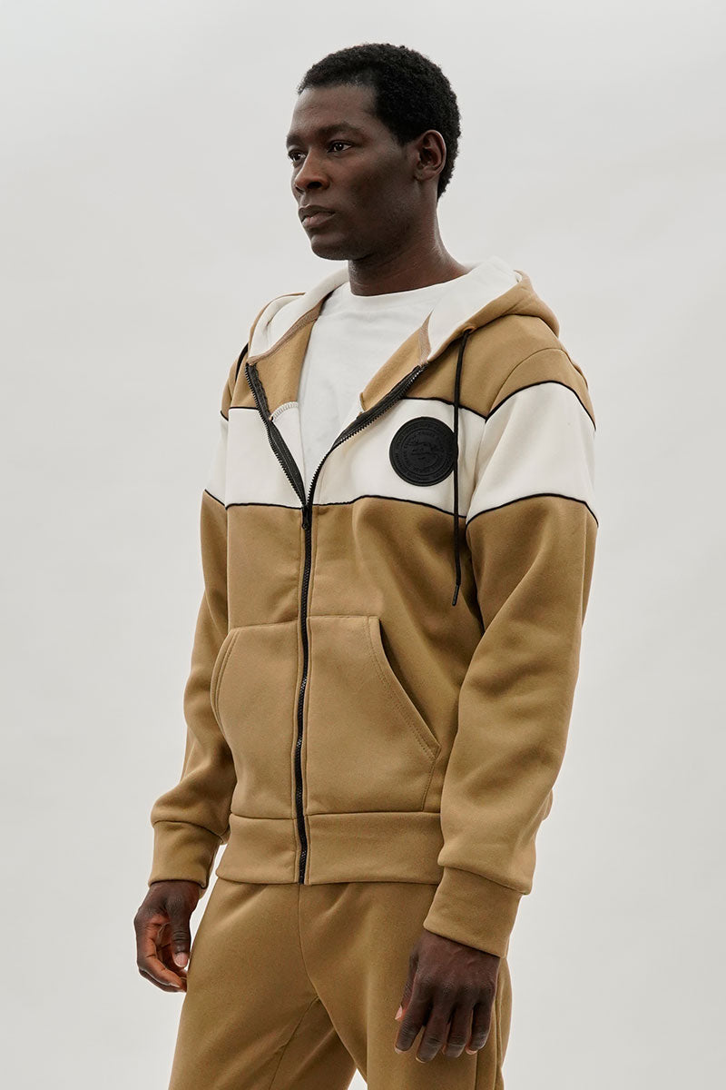 Super Triple Goose Colour Block Zip Up Hoodie - Beige