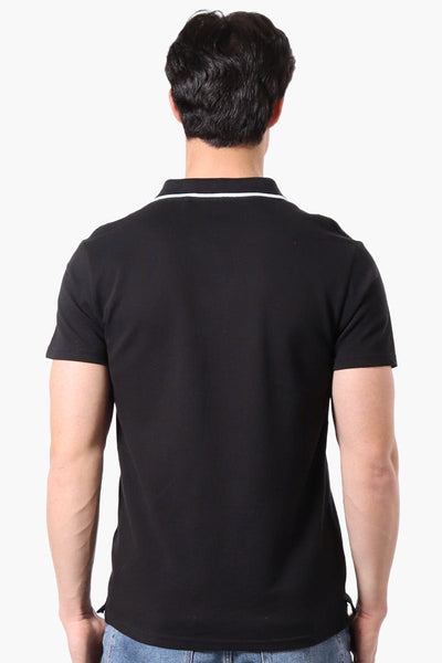 Canada Weather Gear Vintage Embroidered Johnny Collar Polo Shirt - Black - Mens Polo Shirts - Canada Weather Gear