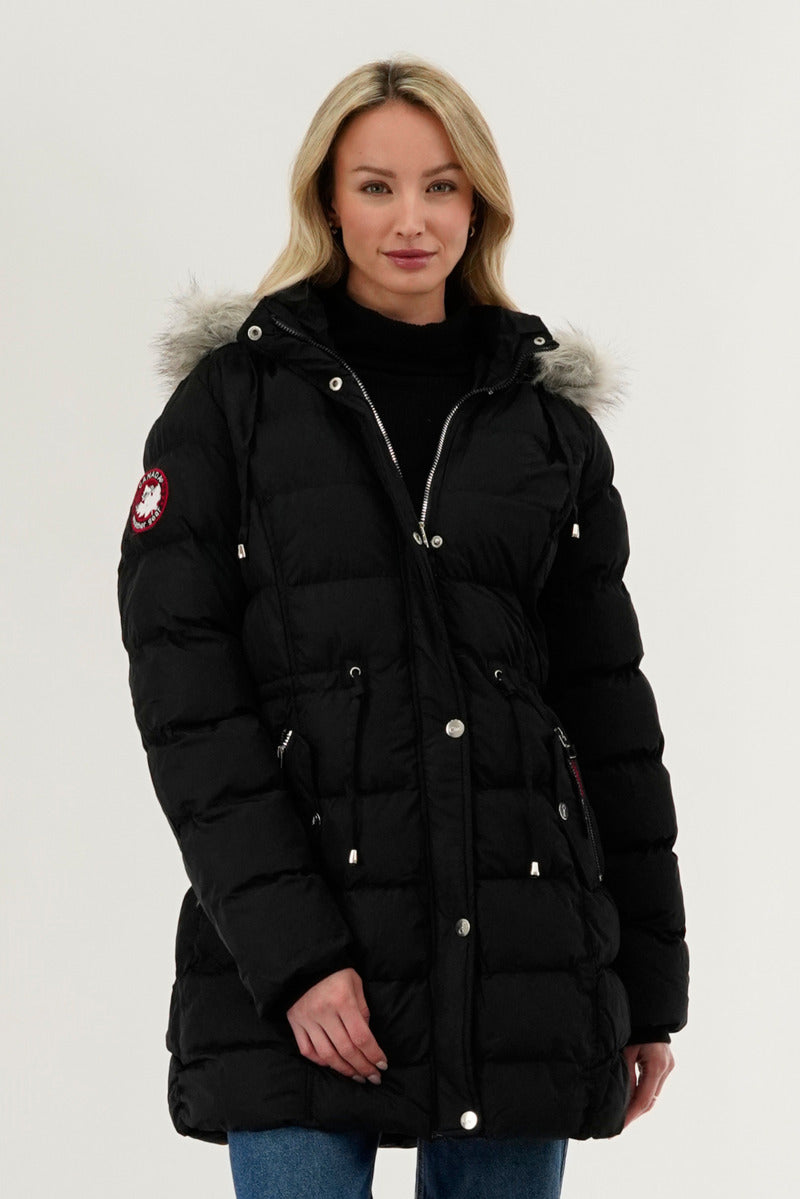 Canada Weather Gear Tie Waist Puffer Parka Jacket - Black - Womens Parka Jackets - Canada Weather Gear