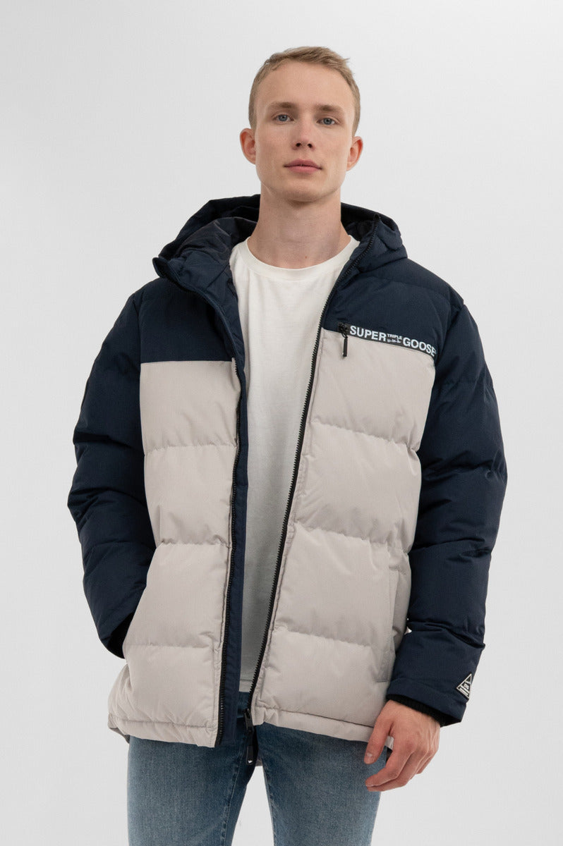 Super Triple Goose Colour Block Bomber Jacket - Stone