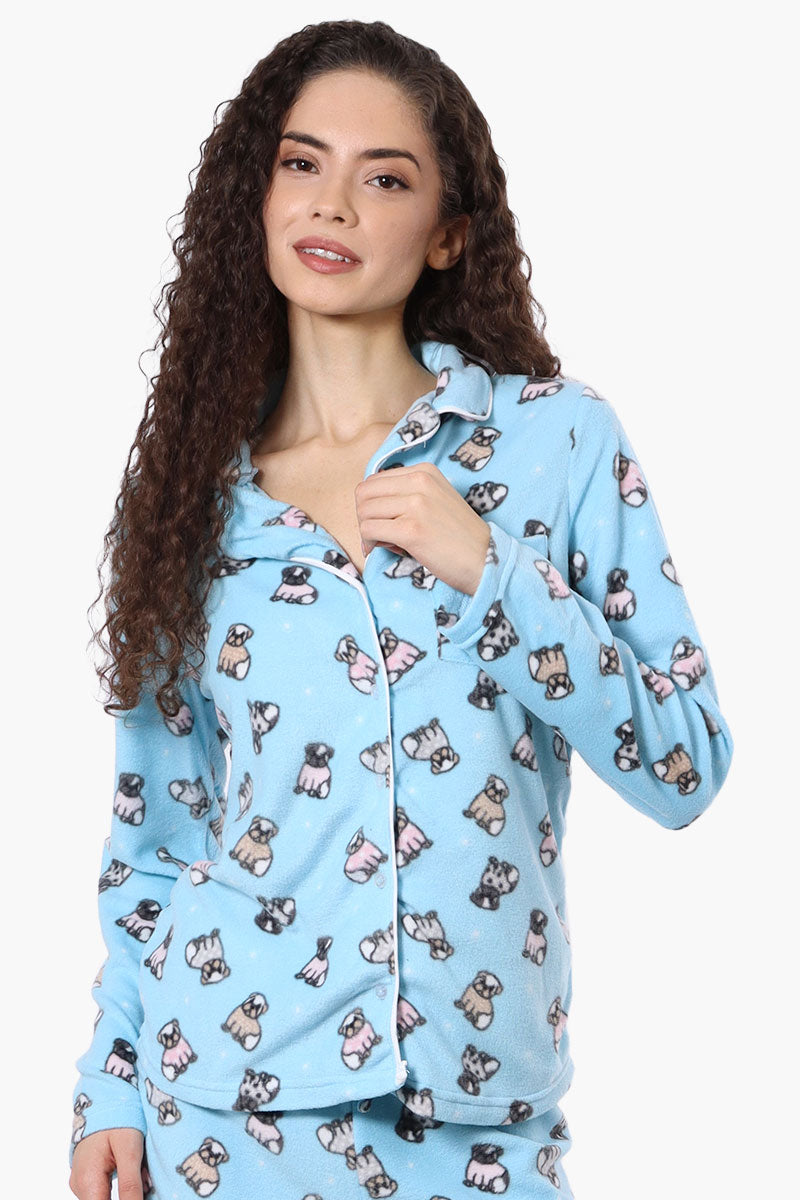 Canada Weather Gear Button Down Pug Pattern Pajama Top - Blue - Womens Pajamas - Canada Weather Gear