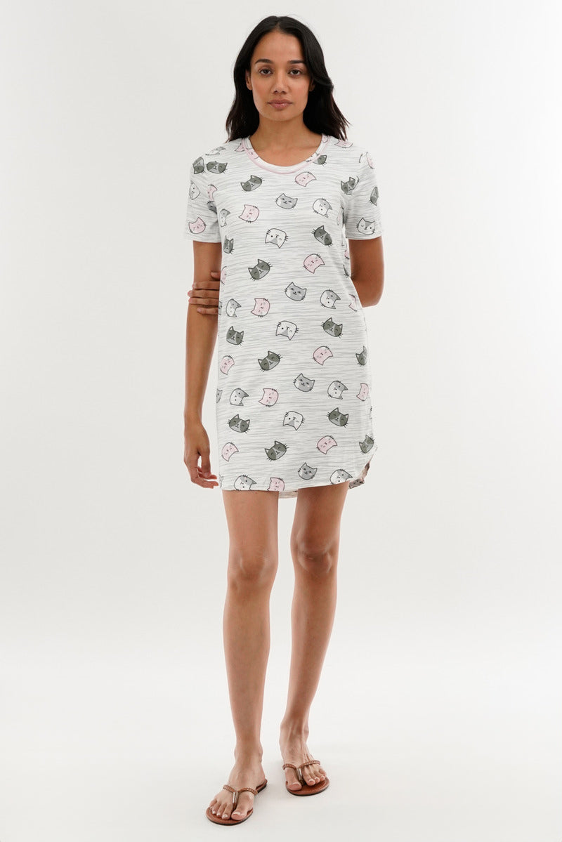 Canada Weather Gear Cat Print Tunic Pajama Top - White - Womens Pajamas - Canada Weather Gear